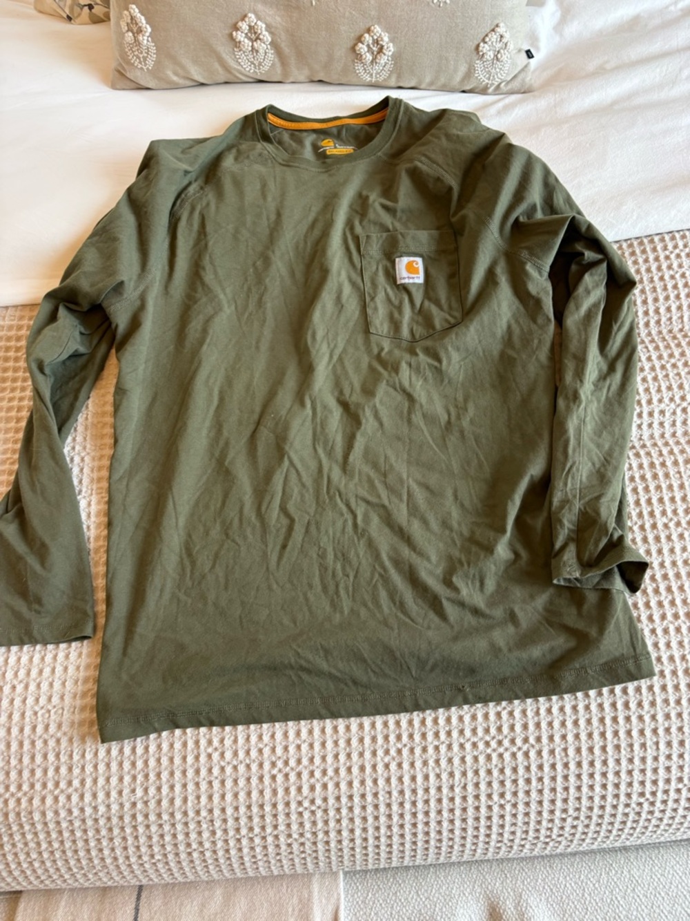 Carhartt Olive Green Crewneck Tee with Mustard Trim